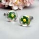 Green Flower Engraved Glass Drawer Knobs